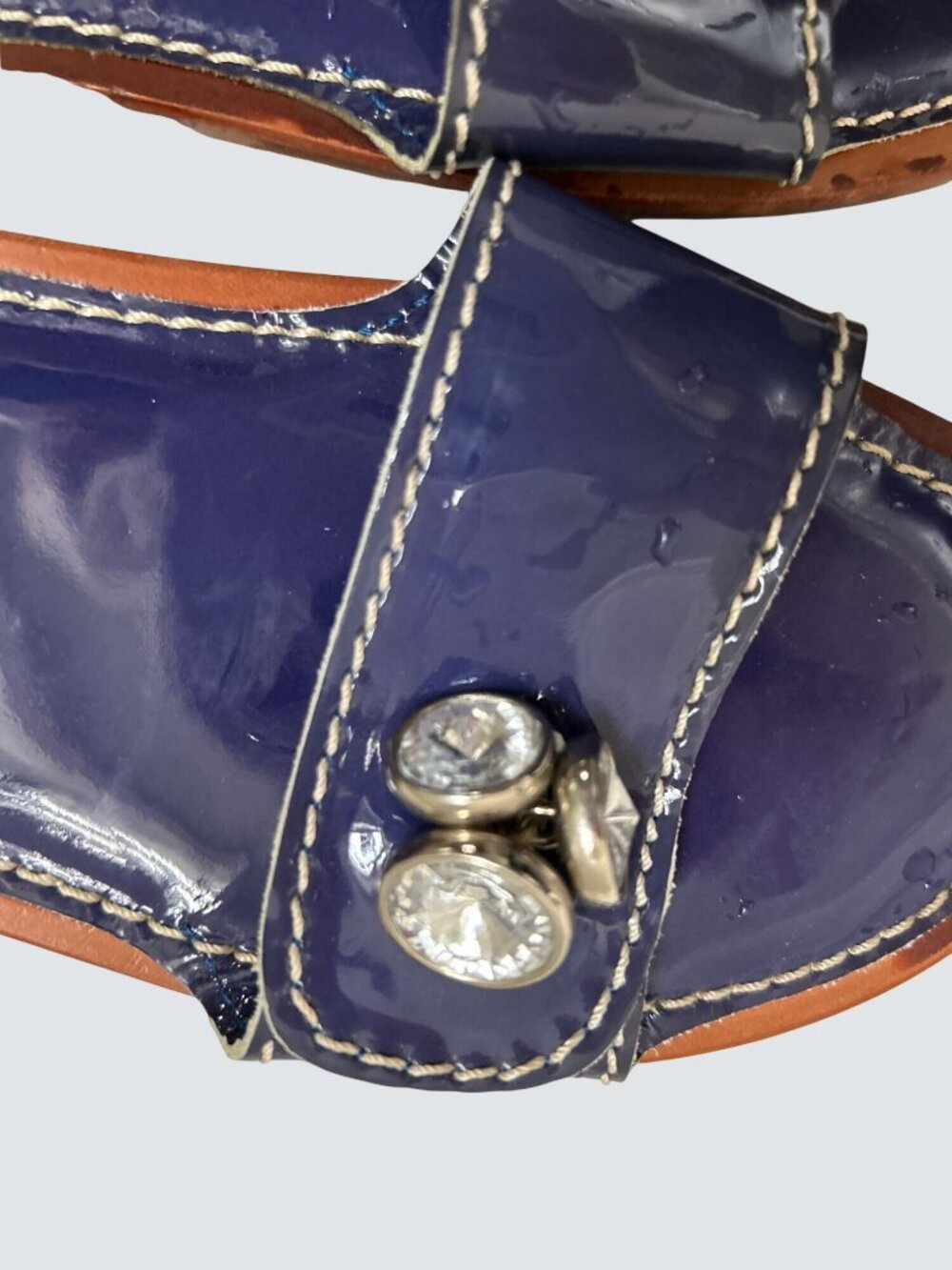 Juicy Couture Womens Navy Blue Patent Leather Rhinestone Slide Sandals Size 6 - Picture 12 of 12